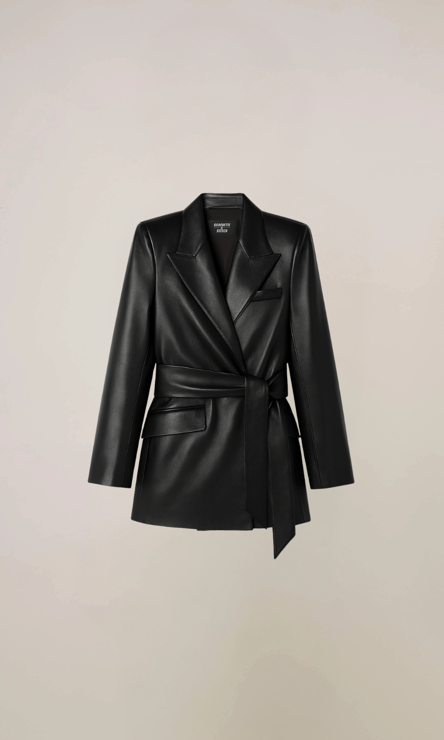 Women’s Black Belted Leather Blazer Jacket