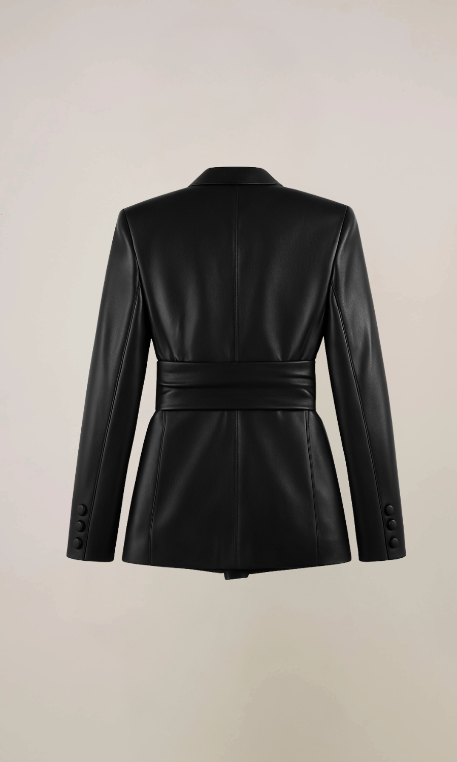 Women’s Black Belted Leather Blazer Jacket