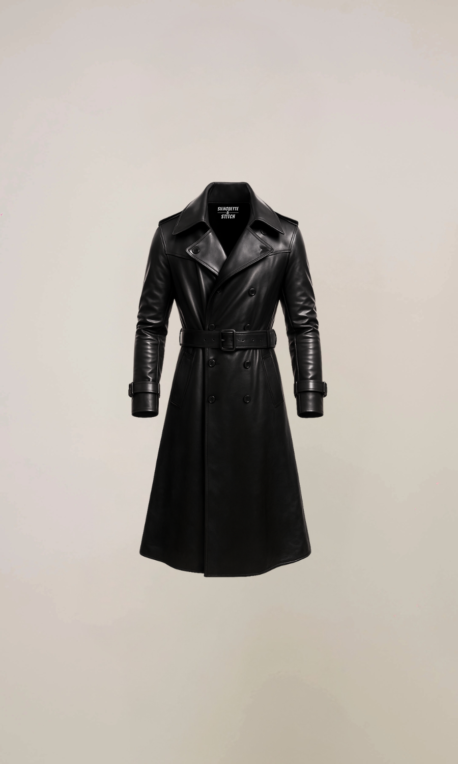 Men's Black Long Lambskin Leather Trench Coat