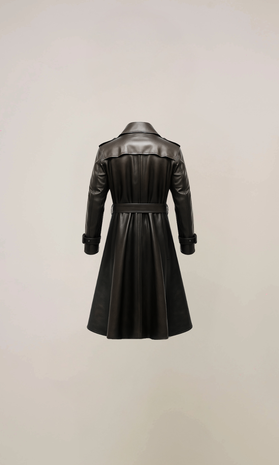 Men's Black Long Lambskin Leather Trench Coat