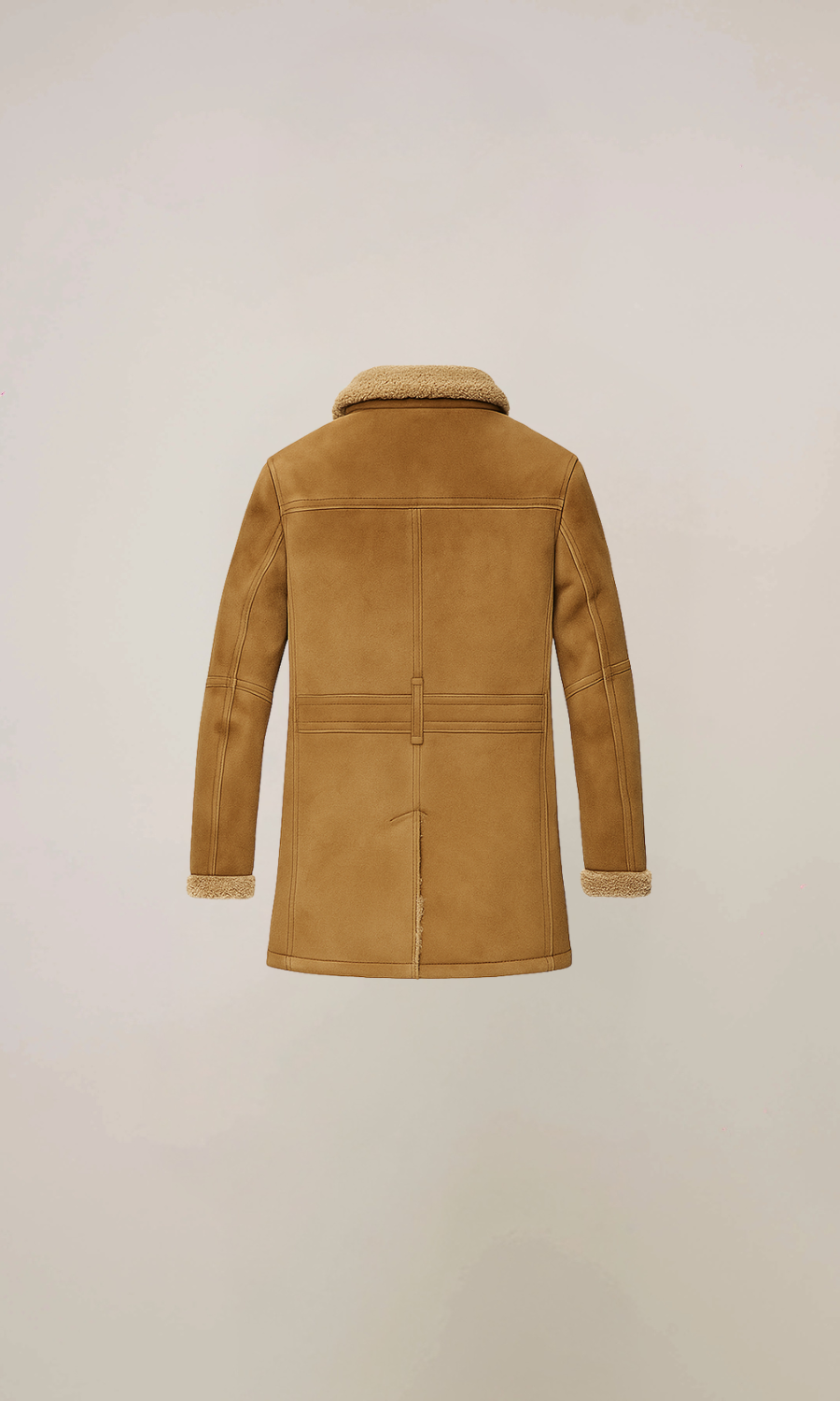 Men's Brown Shearling Sheepskin Leather Pea Coat