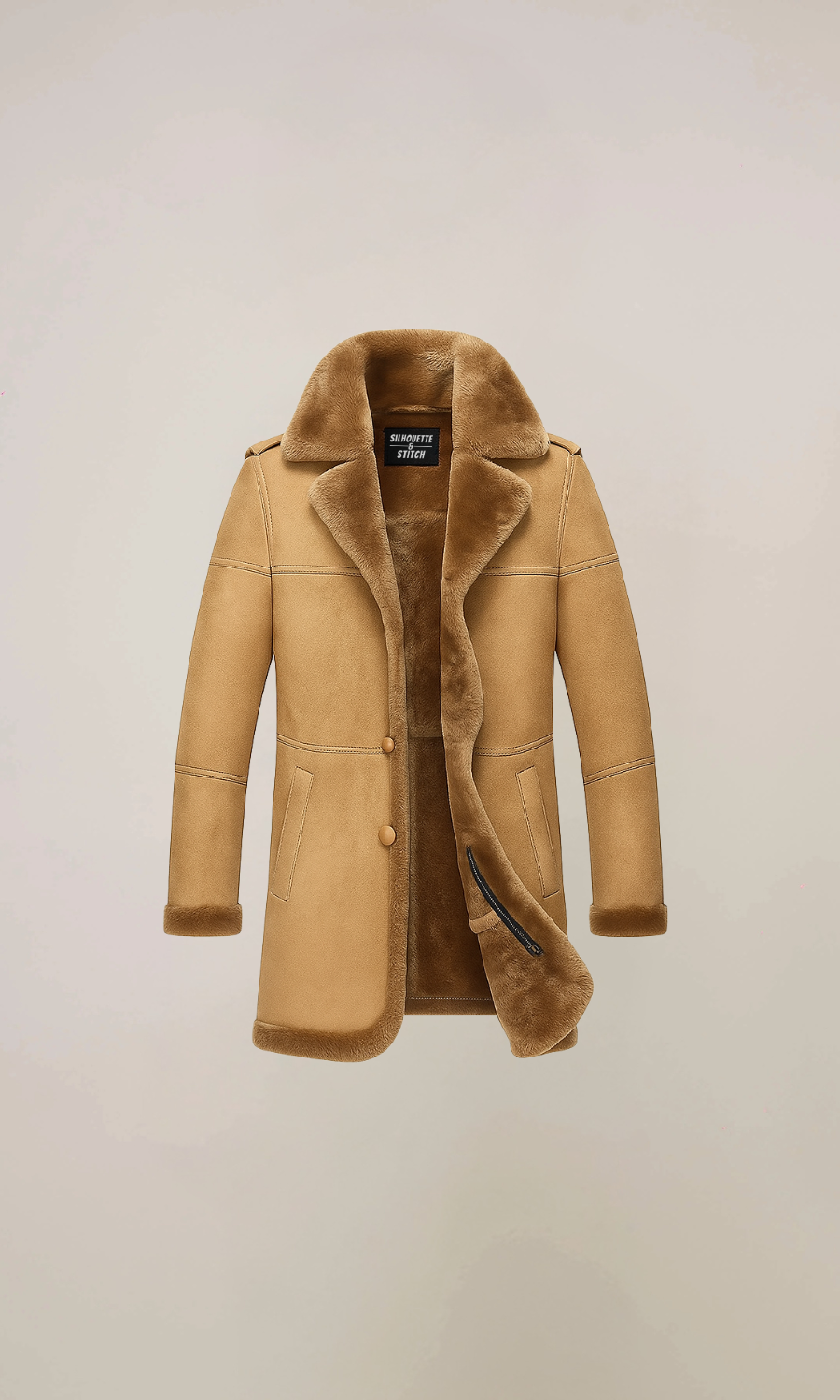 Men’s Brown Long Fur Shearling Sheepskin Leather Coat