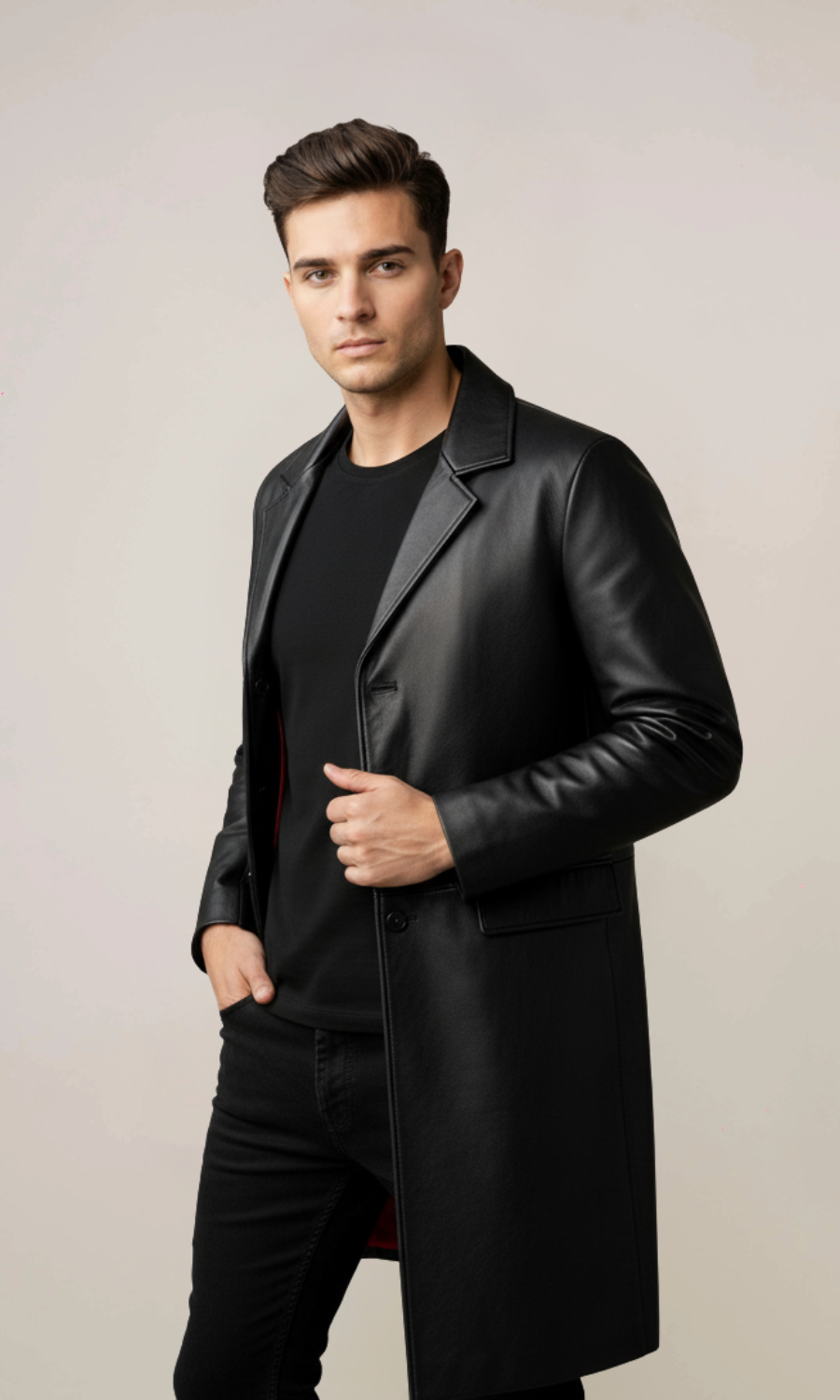 Men’s Black Cowhide Leather Coat