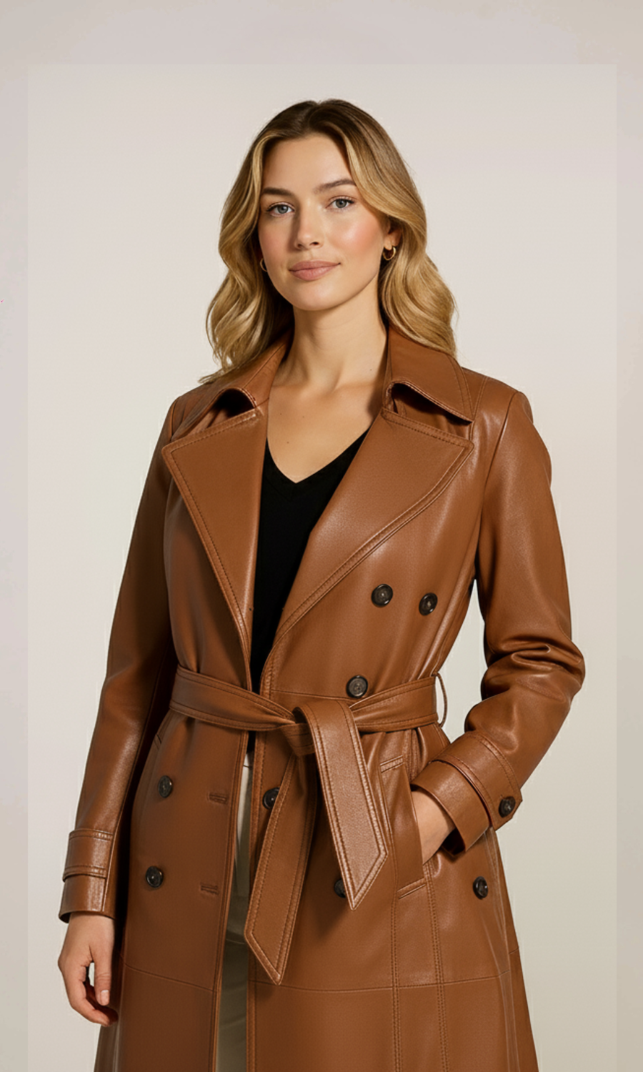 Women’s Brown Leather Trench Coat
