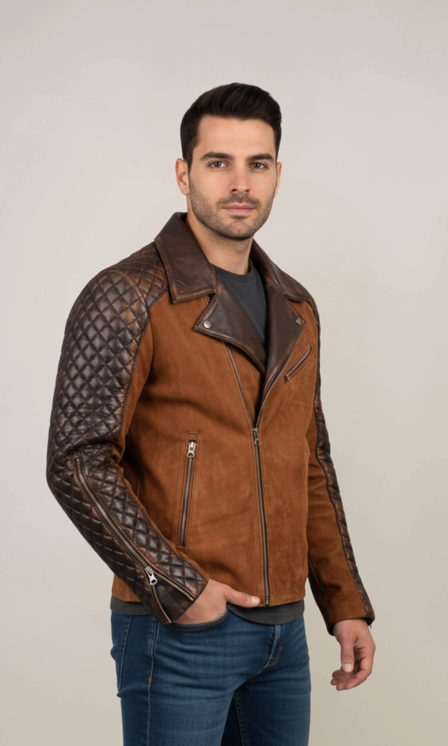 Men’s Stylish Cafe Racer Brown Leather Jacket