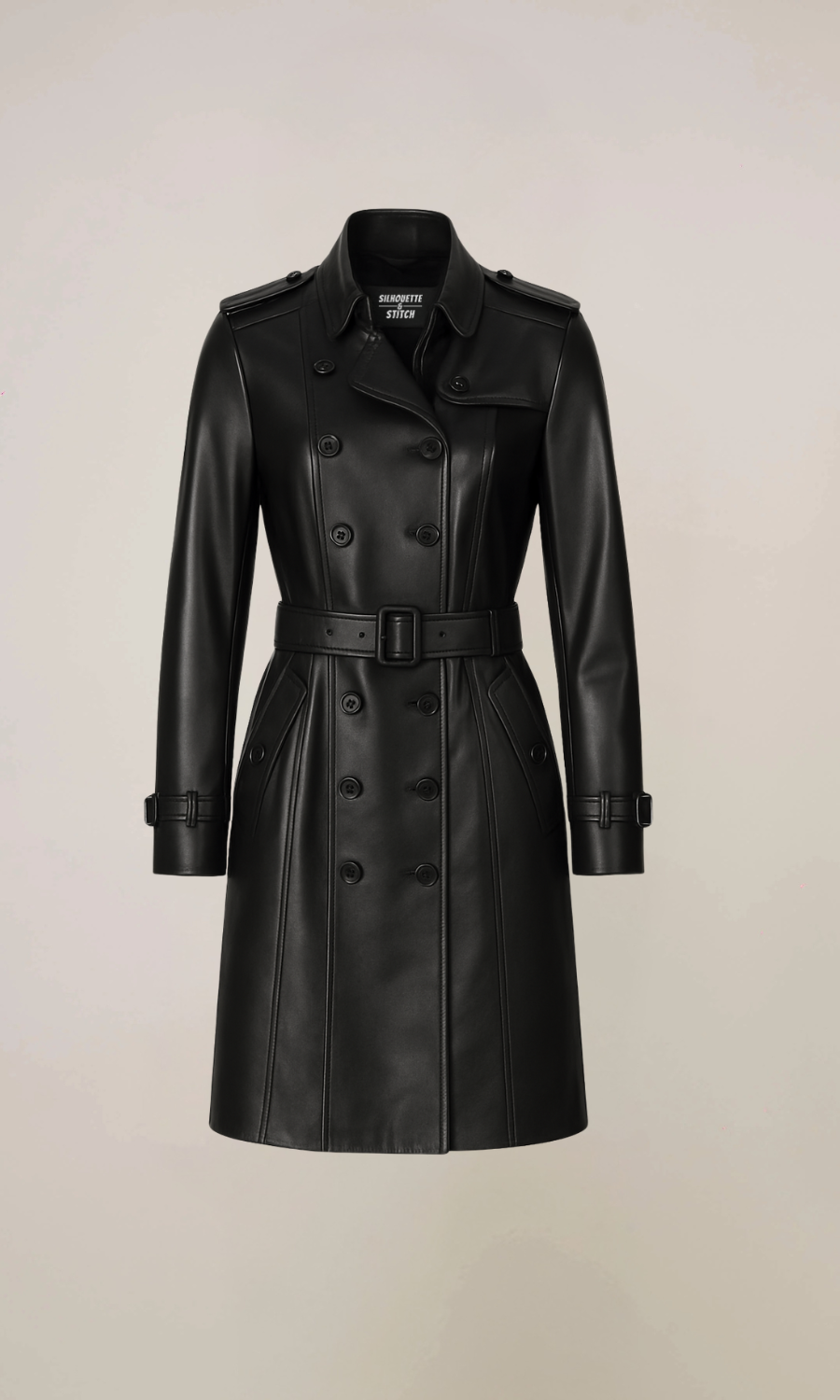 Women's Black Lambskin Leather Trench Coat
