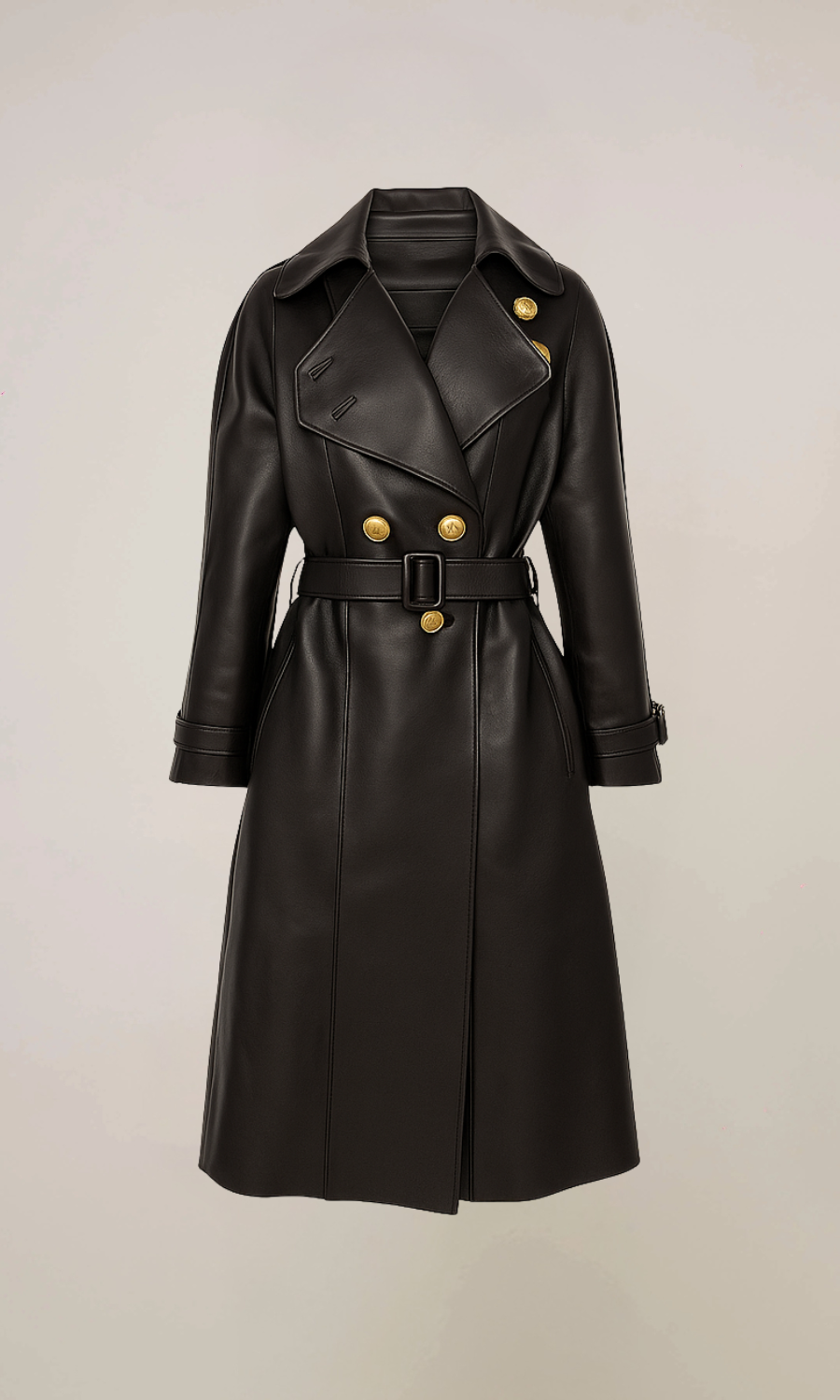Women’s Black Double Breasted Leather Coat