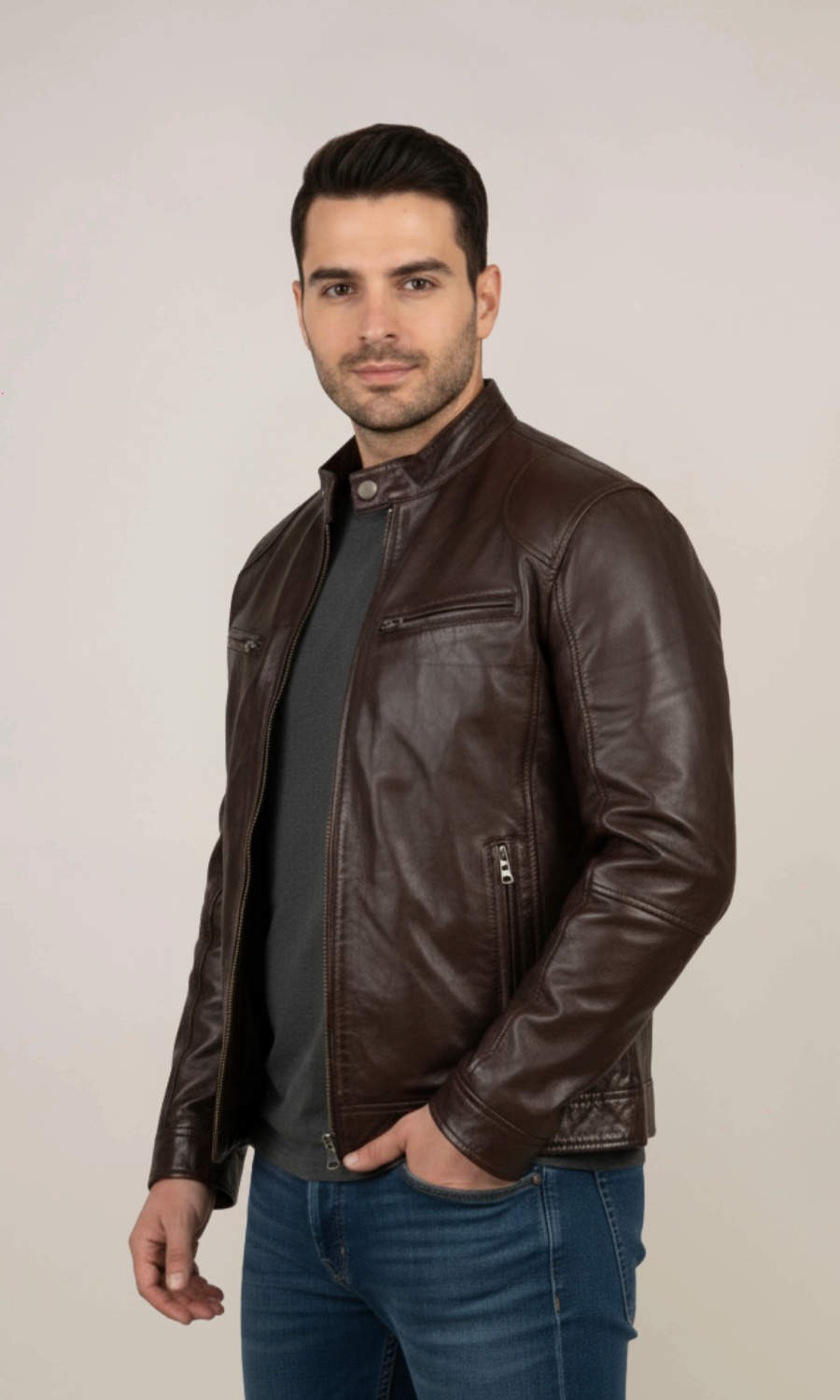 Men’s Brown Leather Bomber Jacket