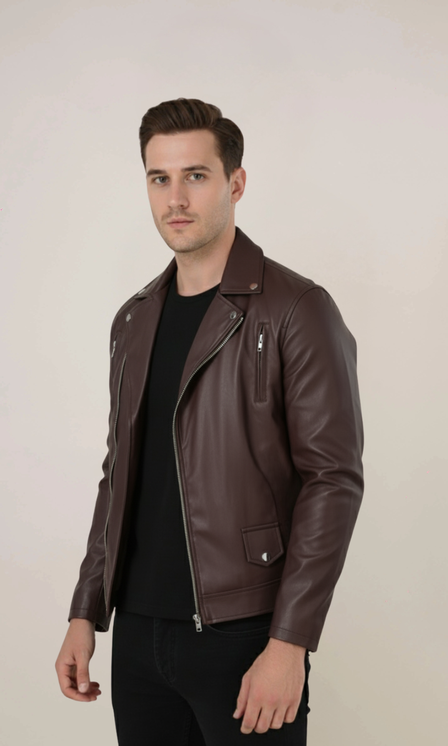 Men’s Cafe Racer Sheepskin Brown Leather Jacket