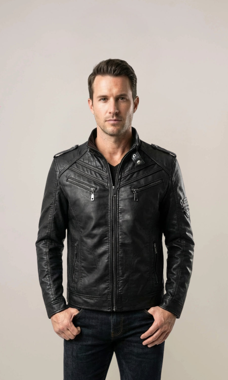 Men’s Biker Sheepskin Leather Jacket