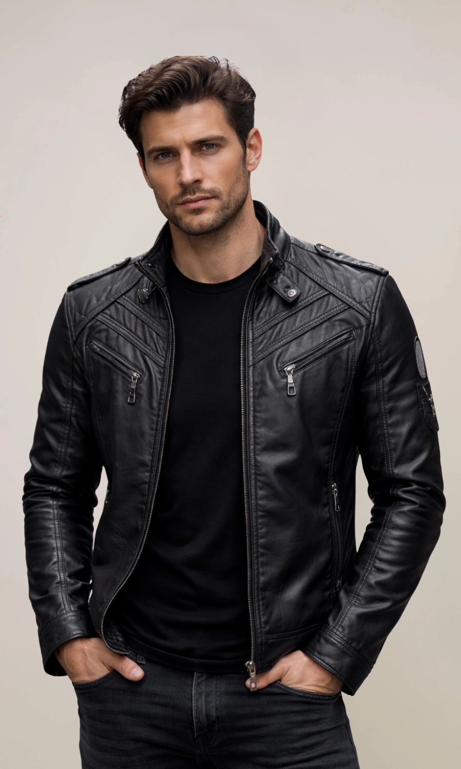 Men’s Biker Sheepskin Leather Jacket