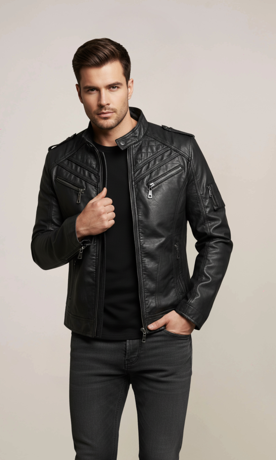 Men’s Biker Sheepskin Leather Jacket