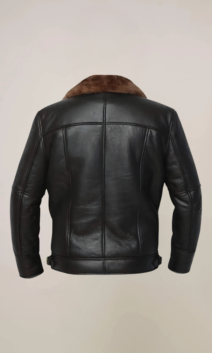 Men’s Black Aviator Bomber Fur Shearling Sheepskin Leather Jacket