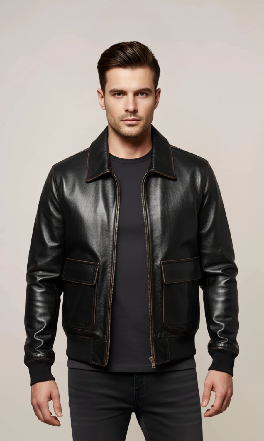 Men’s Black A2 Aviator Retro Leather Jacket