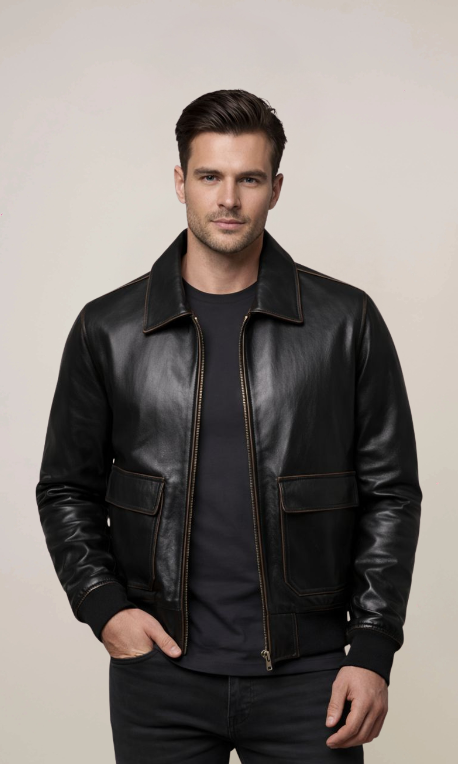 Men’s Black A2 Aviator Retro Leather Jacket