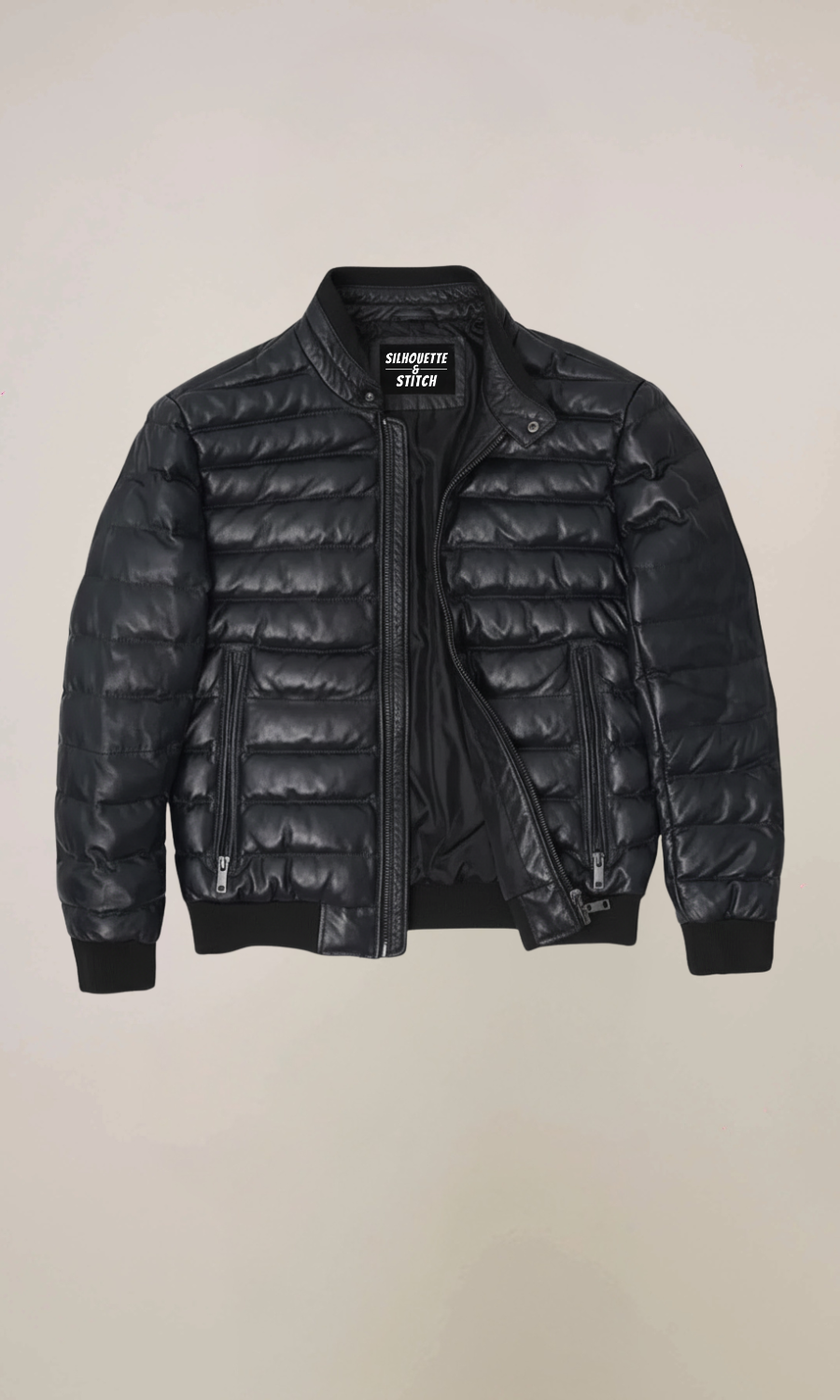 Men’s lambskin Black Puffer Bomber Leather Jacket