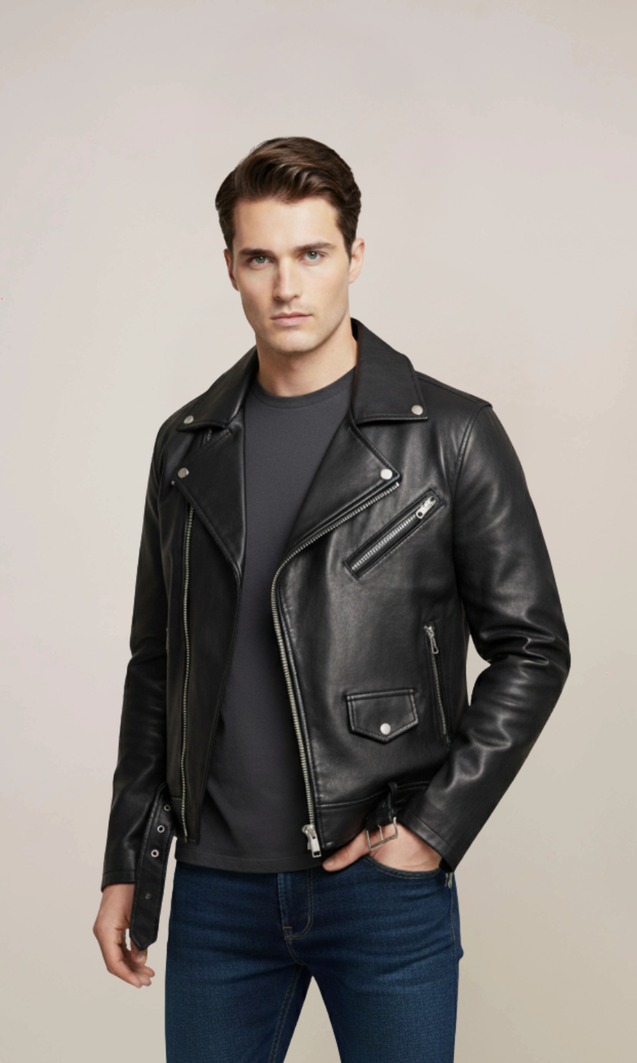 Men’s Black Belted Leather Jacket