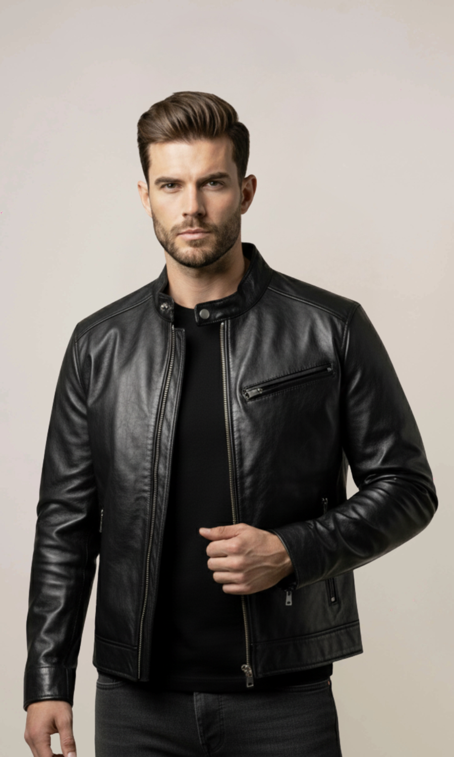 Men’s Black Cowhide Motorcycle Leather Jacket