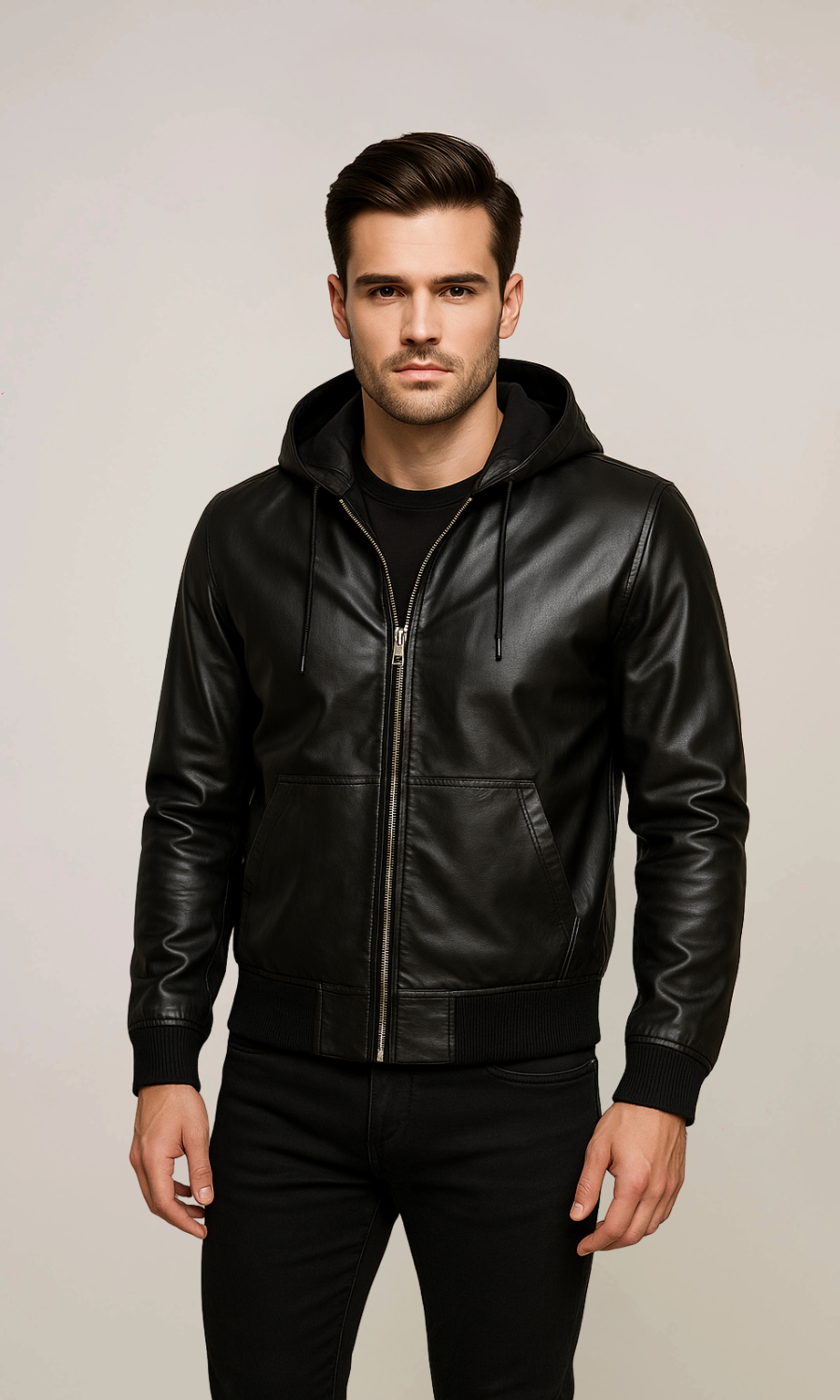 Men’s Hooded Lambskin Leather Jacket