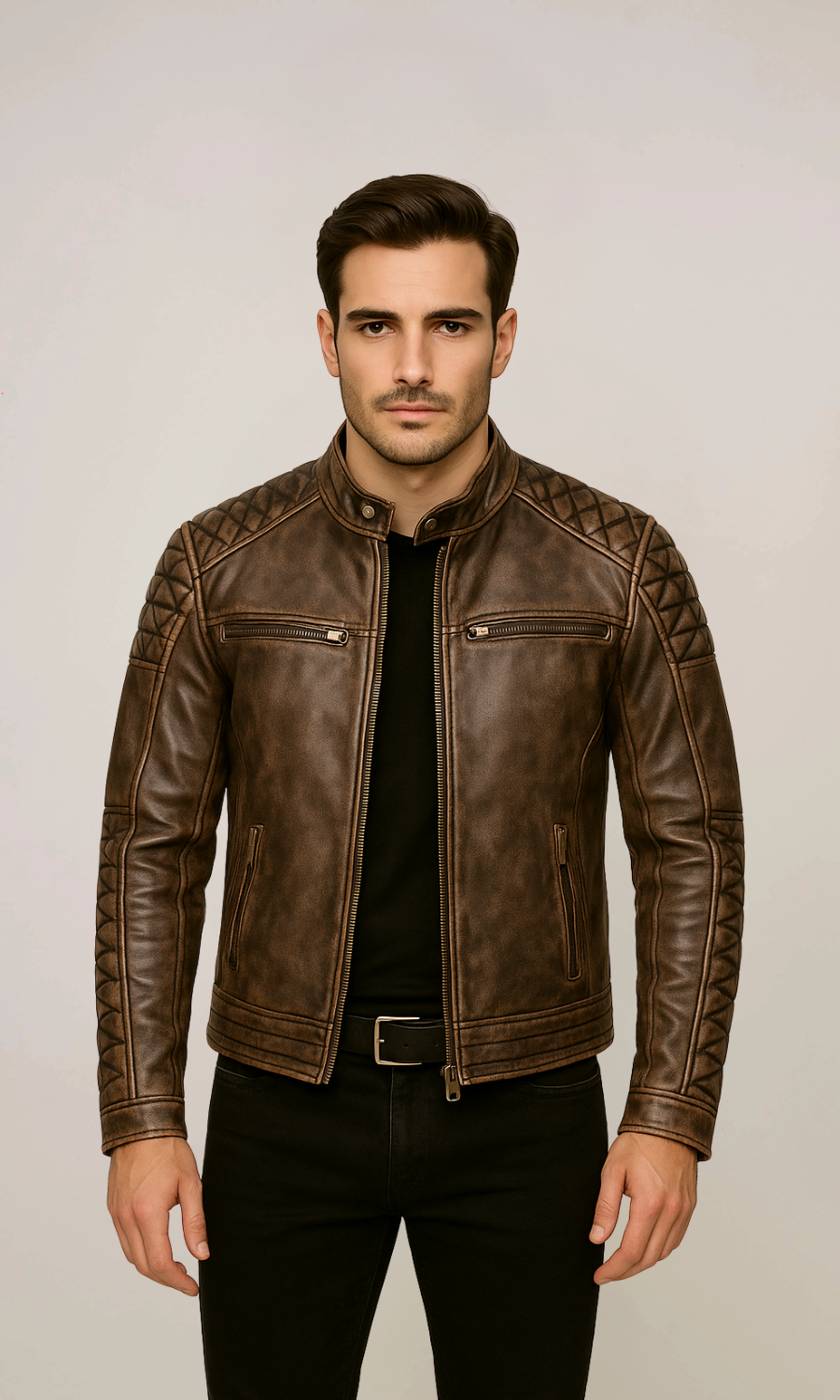 Men’s Vintage Cafe Racer Leather Jacket