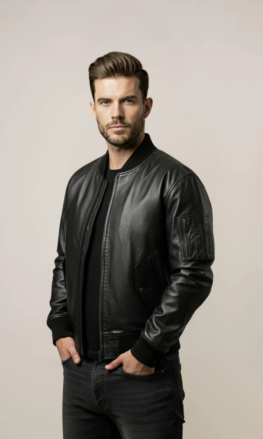 Men’s Black MA 1 Flight Bomber Leather Jacket