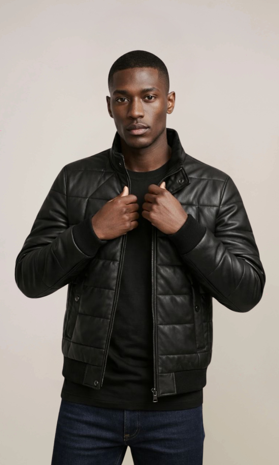 Men’s Puffer Sheepskin Leather Jacket