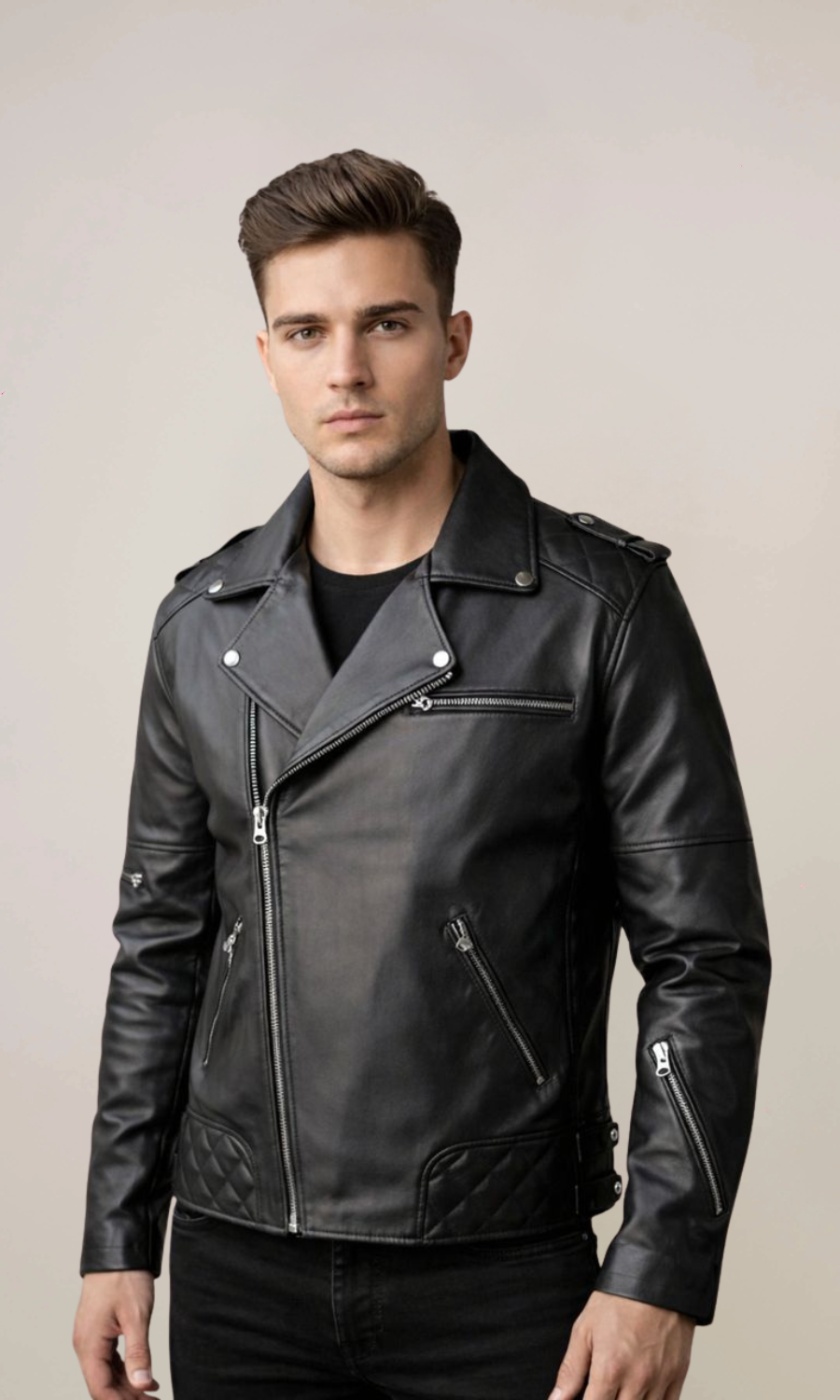 Men’s Black Biker Goatskin Leather Jacket