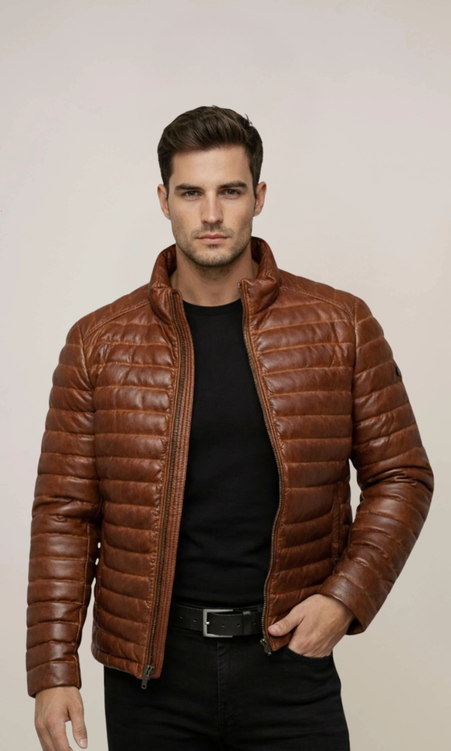 Men’s Sheepskin Puffer Leather Jacket