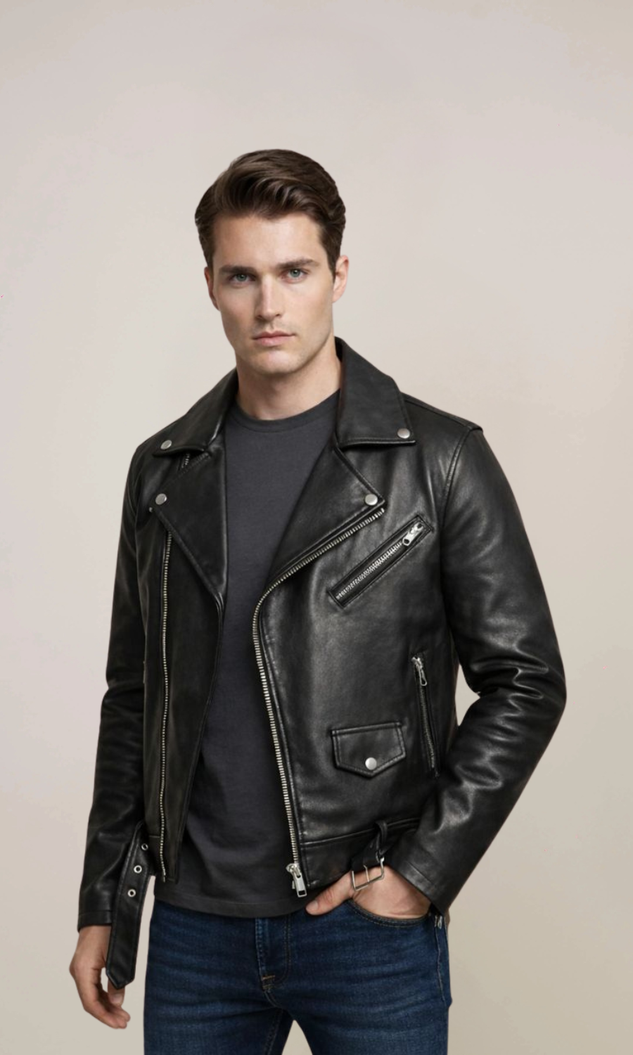 Men’s Black Belted Leather Jacket