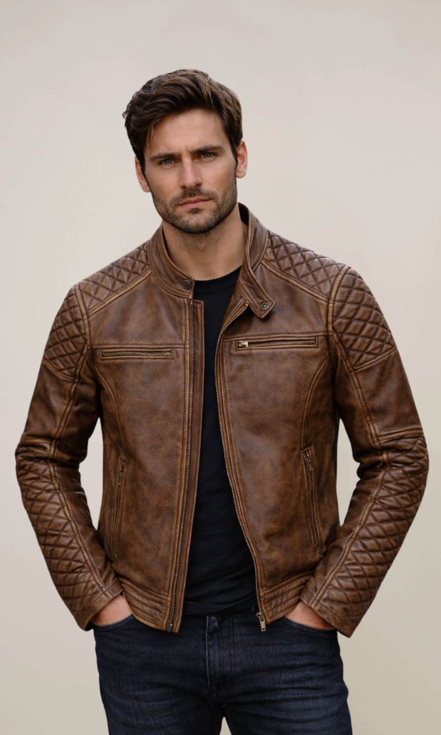 Men’s Vintage Cafe Racer Leather Jacket