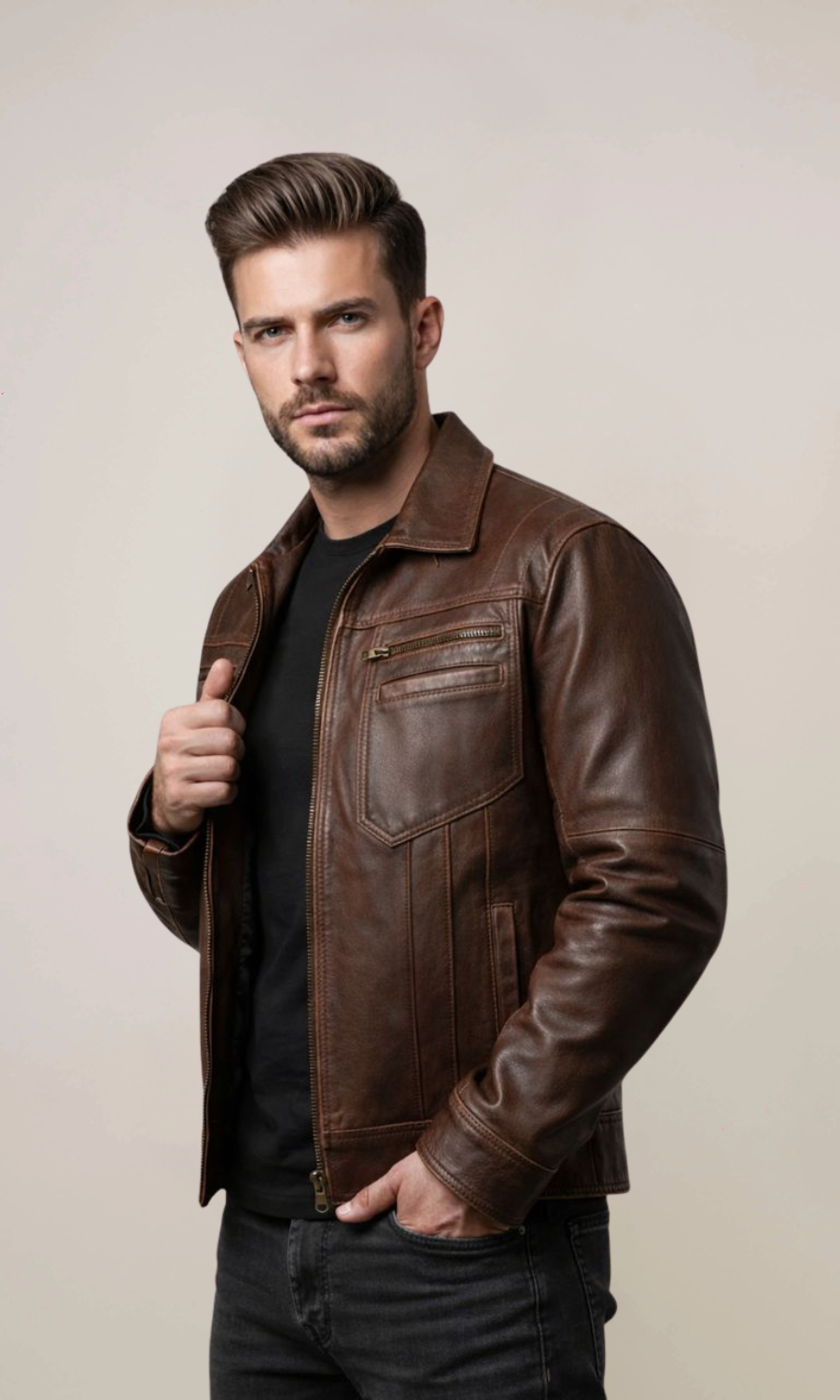 Men’s Brown Lambskin Biker Leather Jacket