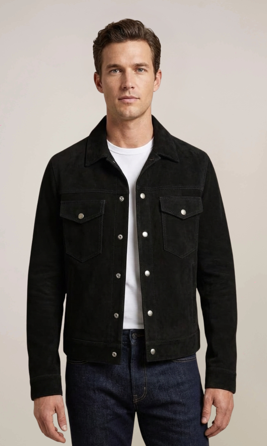 Men’s Black Suede Trucker Leather Jacket