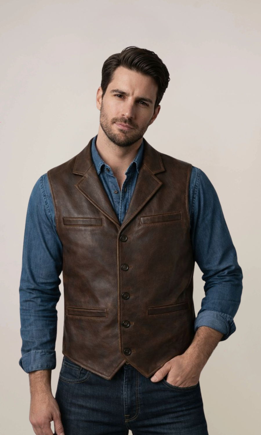Men’s Brown Distressed Leather Vest