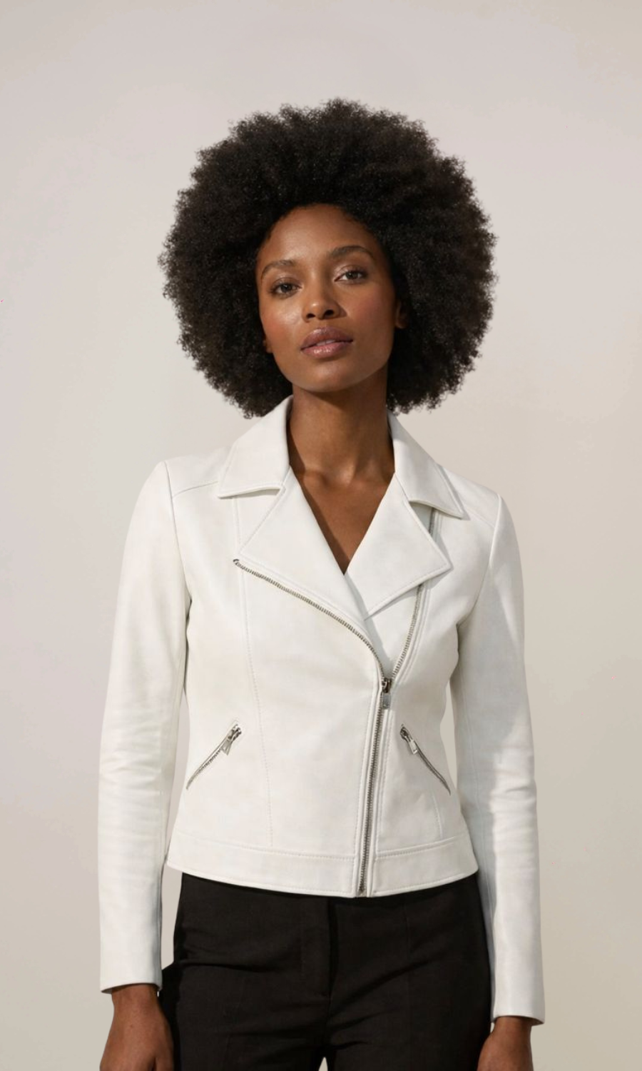 Women's White Lambskin Leather Motorcycle Jacket