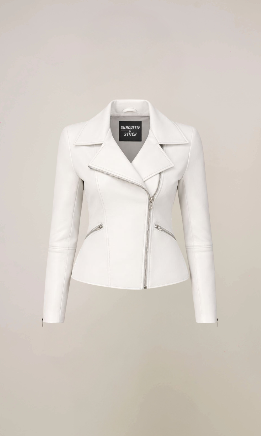 Women's White Lambskin Leather Motorcycle Jacket