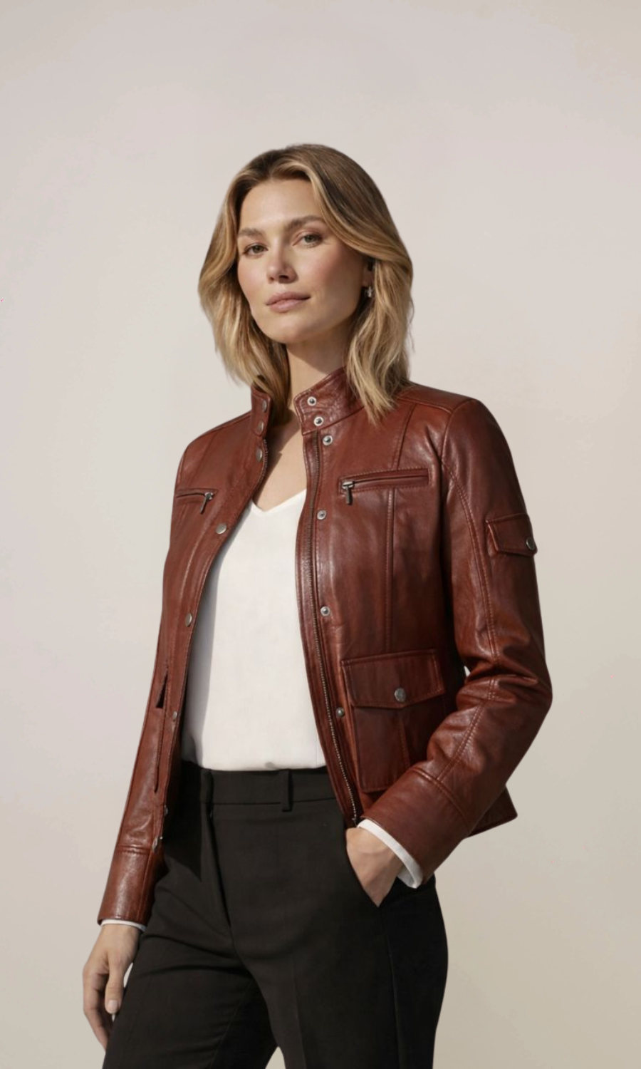 Women's Dark Wax Brown Sheepskin Leather Jacket