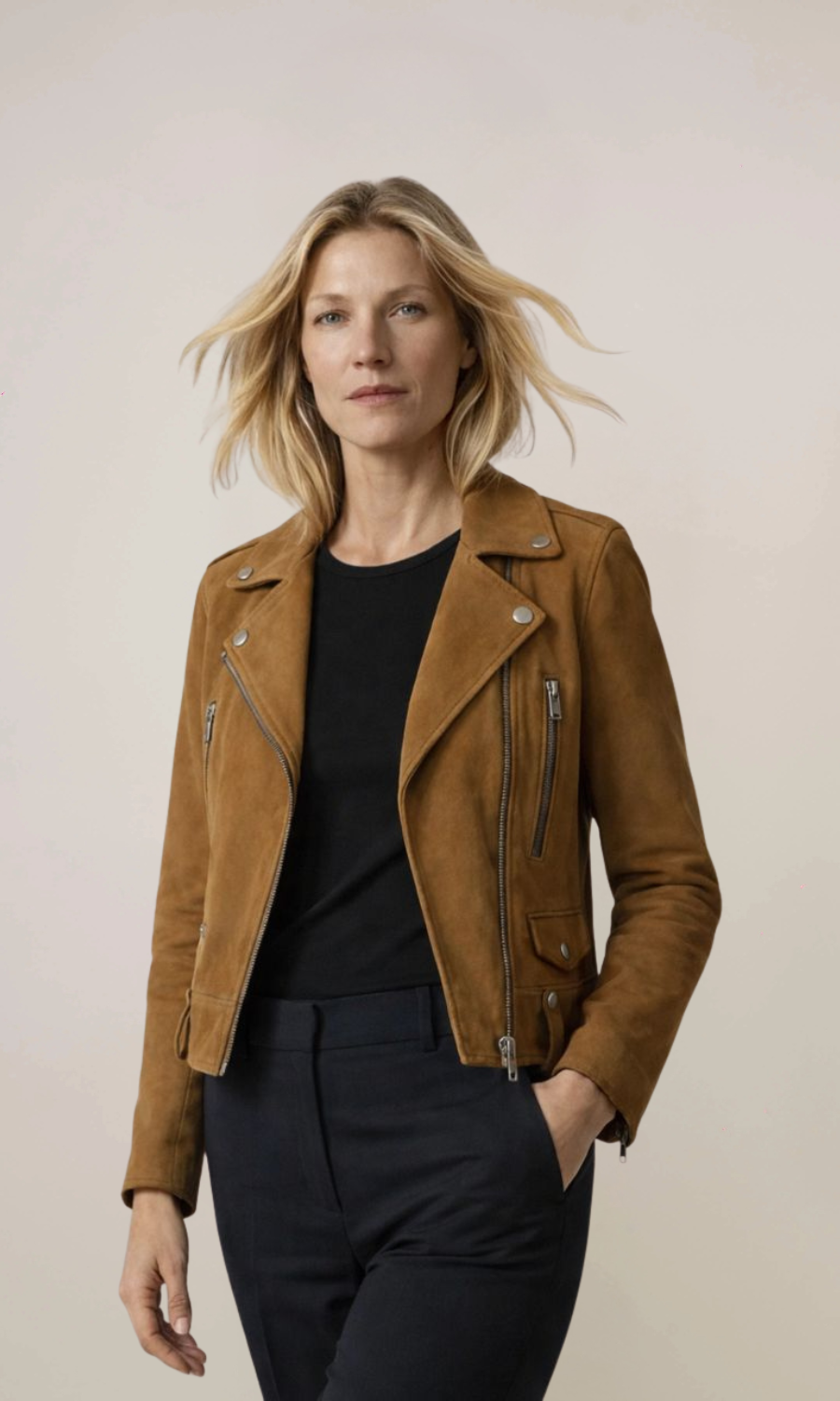Women’s Motorcycle Tobacco Suede Leather Jacket