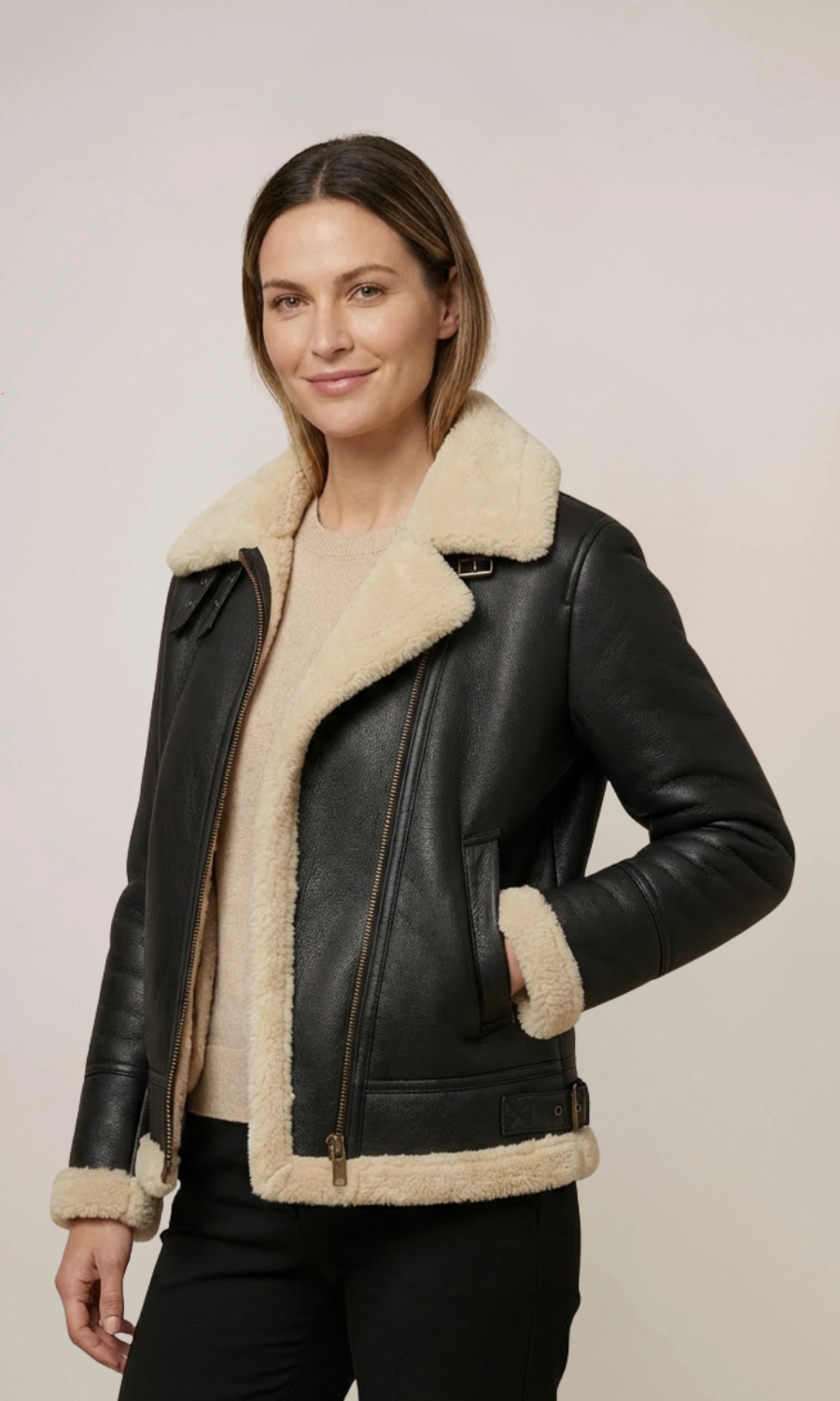 Women's Sheepskin Aviator Leather Jacket