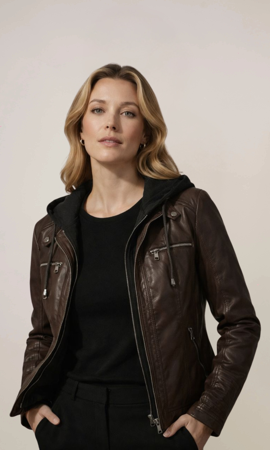 Women's Hooded Leather Jacket