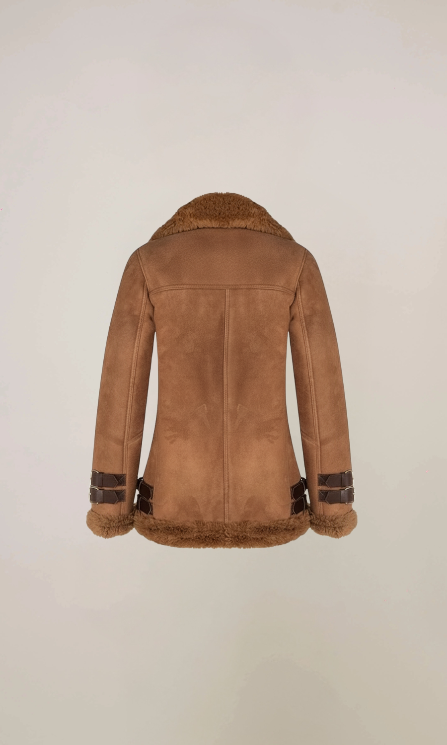 Women's Brown Shearling Biker Suede Aviator Leather Jacket