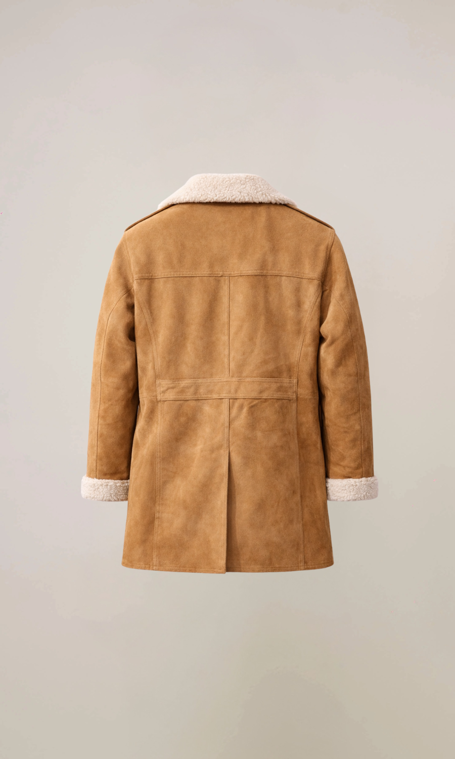 Men's Brown Shearling Sheepskin Leather Pea Coat