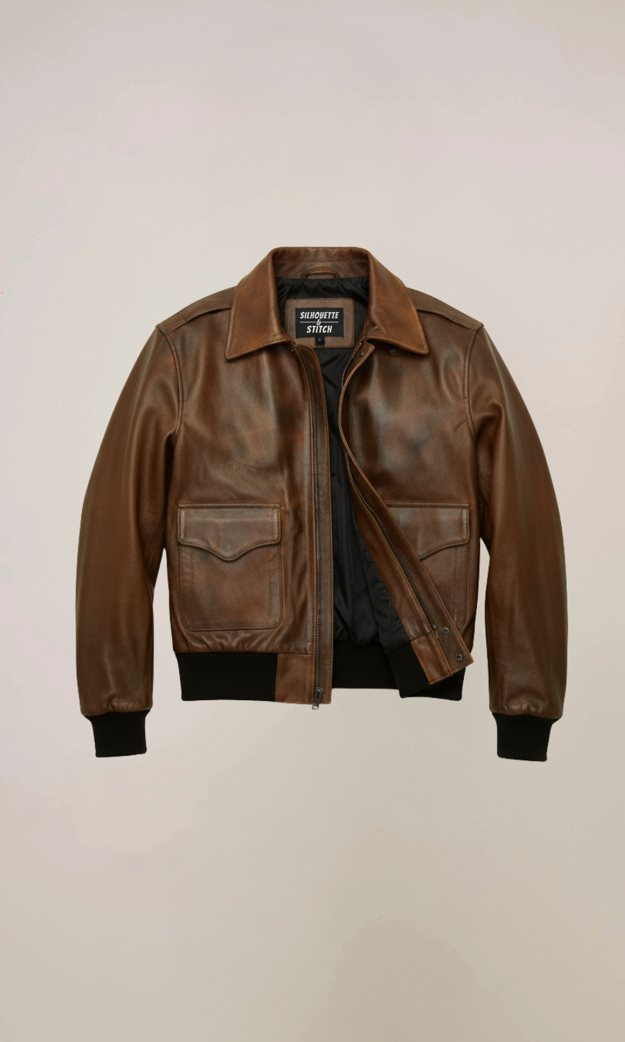 Aviator Brown Bomber Navy Distressed Leather Jacket