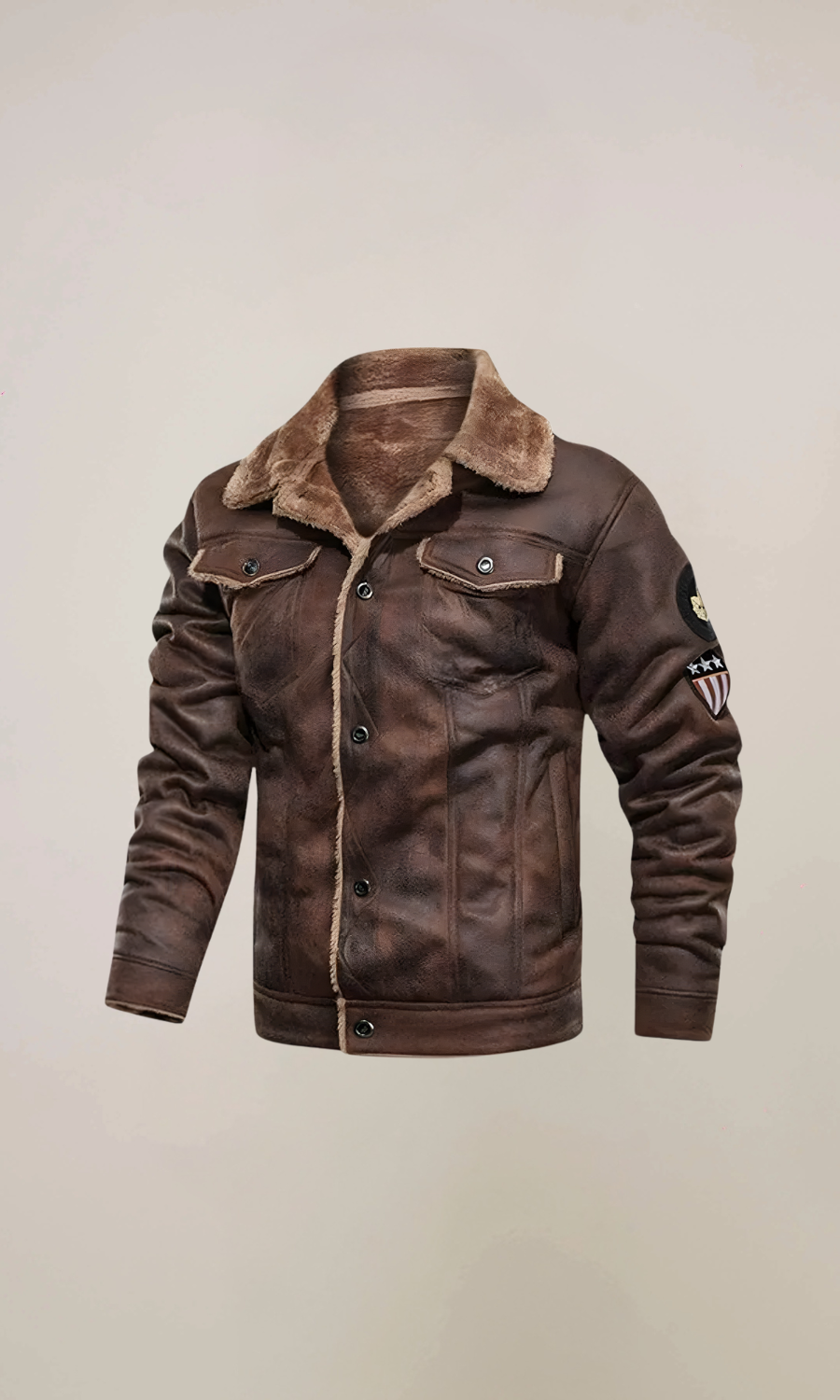 Men’s Brown Fur Collar Vintage Leather Jacket