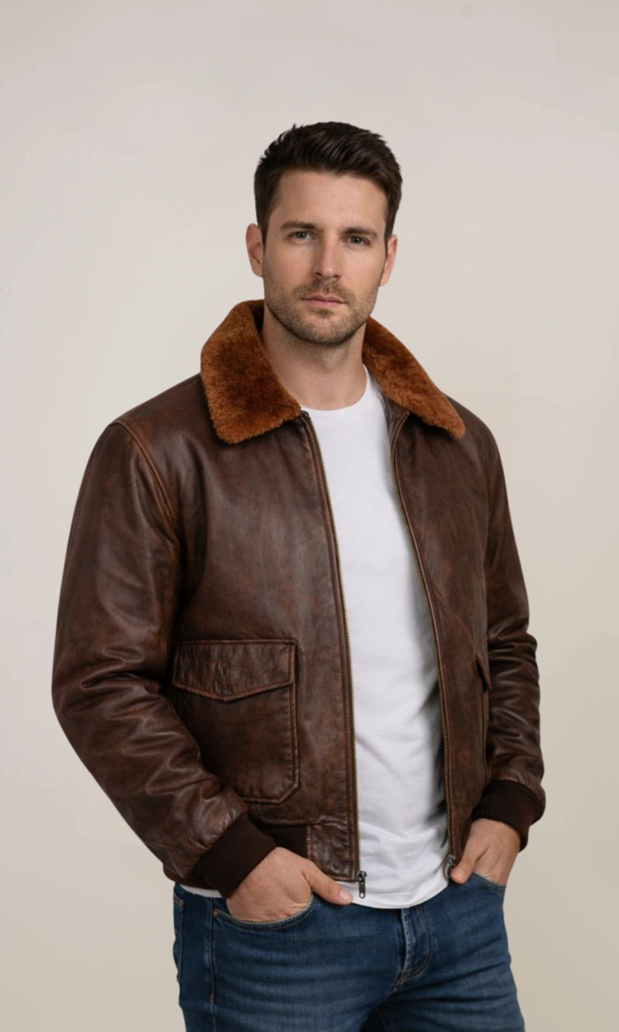 Men’s Distressed Brown Vintage Sheepskin Leather Jacket