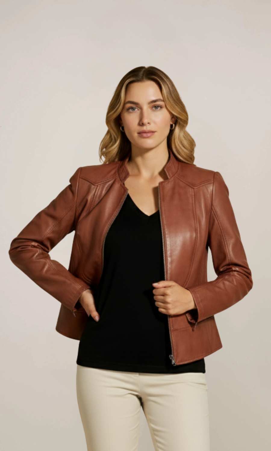Women’s Camel Biker Leather Jacket