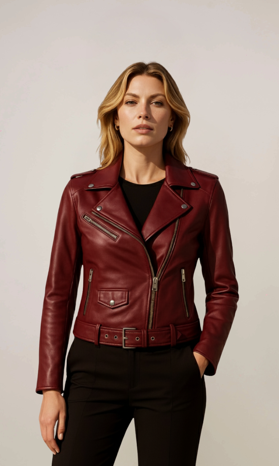 Women’s Biker Maroon Leather Jacket
