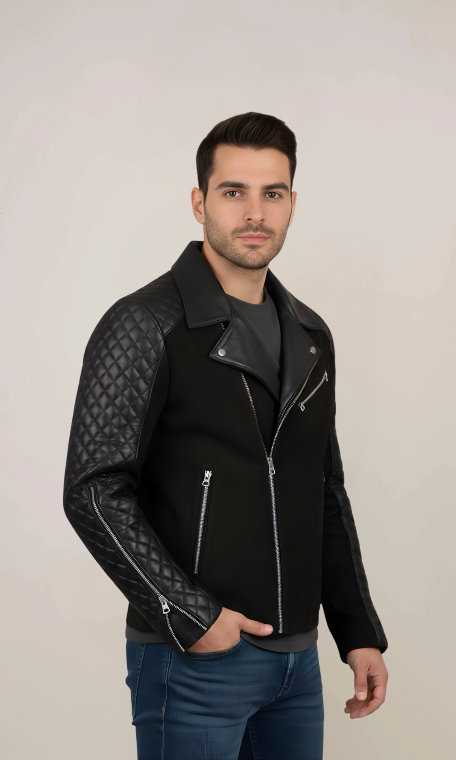 Men’s Stylish Cafe Racer Black Leather Jacket