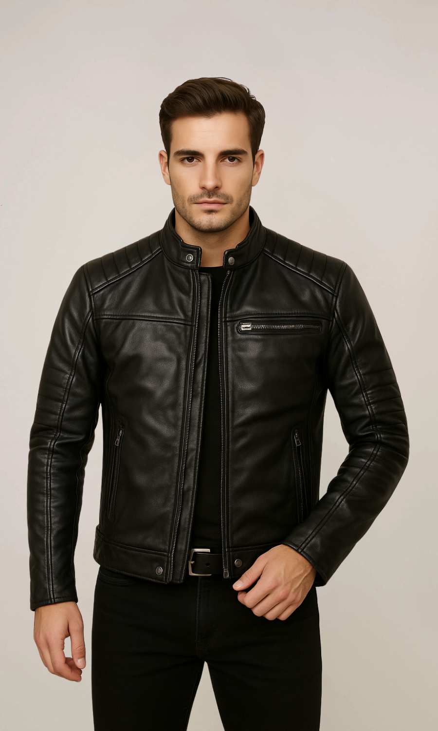 Men’s Cafe Racer Sheepskin Leather Jacket
