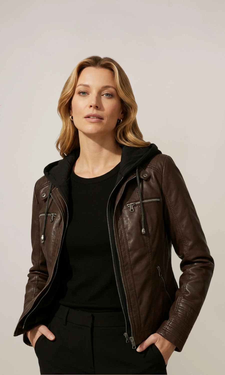 Women's Hooded Leather Jacket