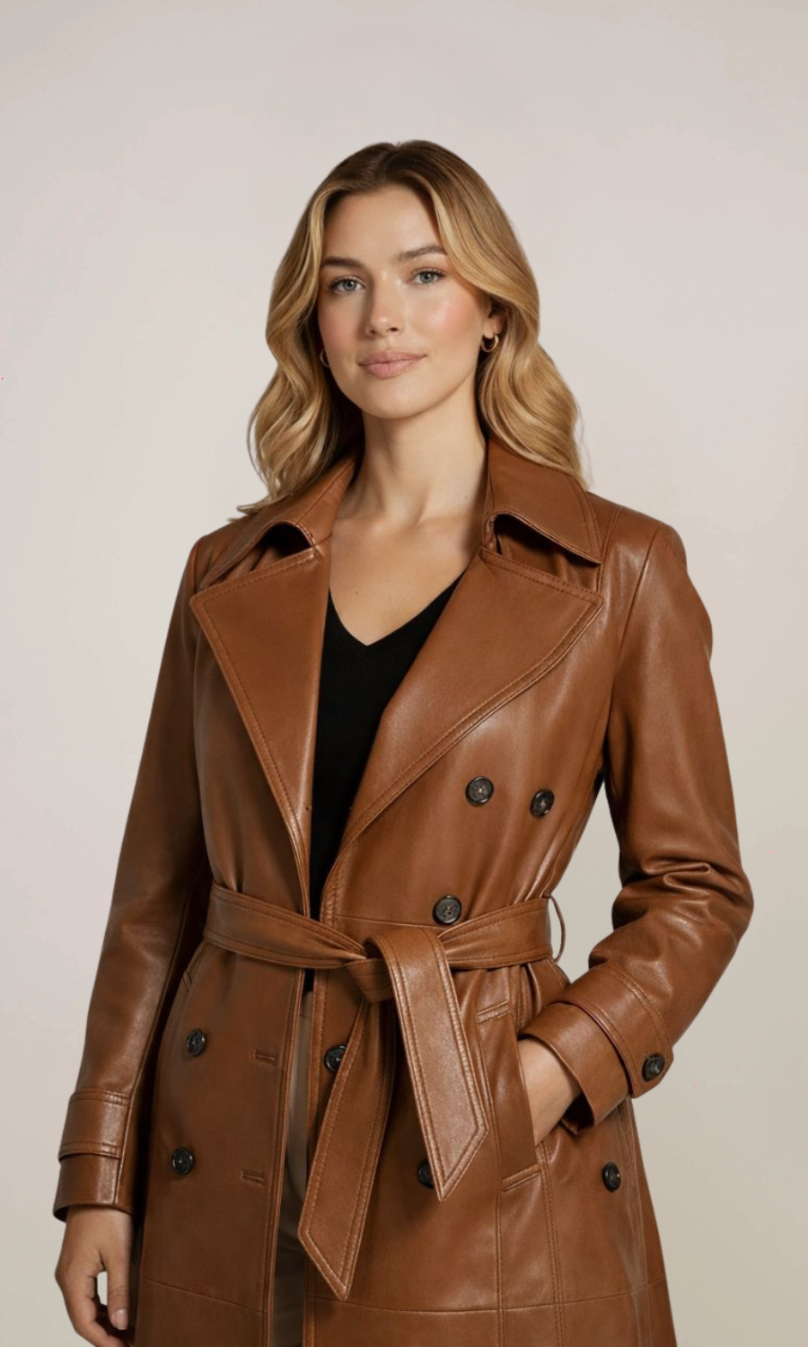 Women’s Brown Leather Trench Coat